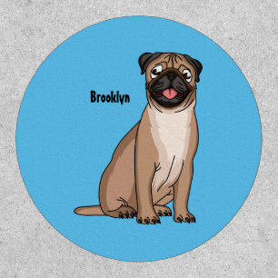 Funny happy pug dog cartoon illustration patch