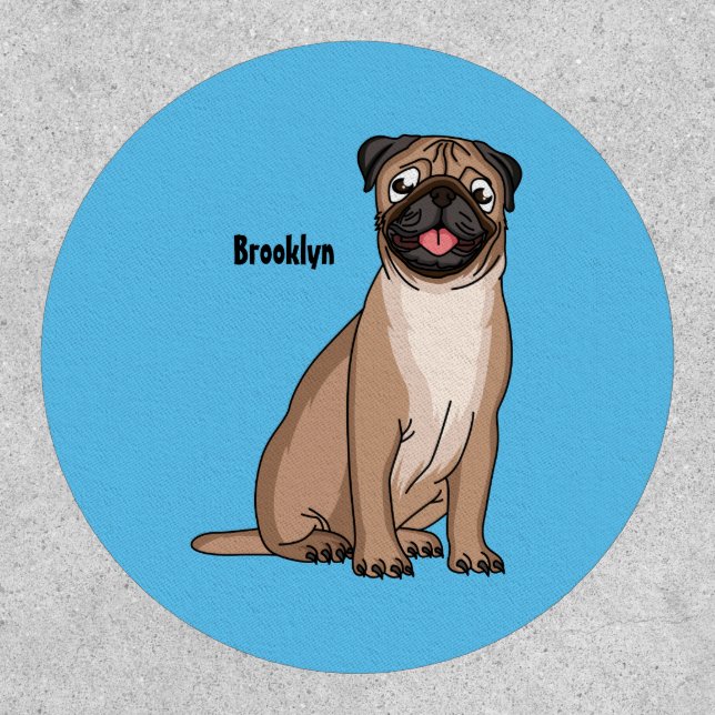 Funny happy pug dog cartoon illustration patch (Front)