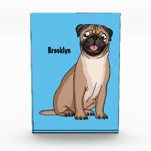 Funny happy pug dog cartoon illustration photo block