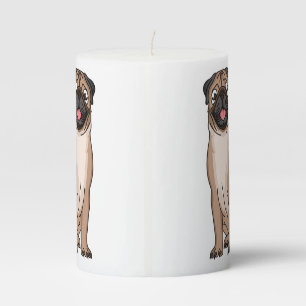 Funny happy pug dog cartoon illustration pillar candle