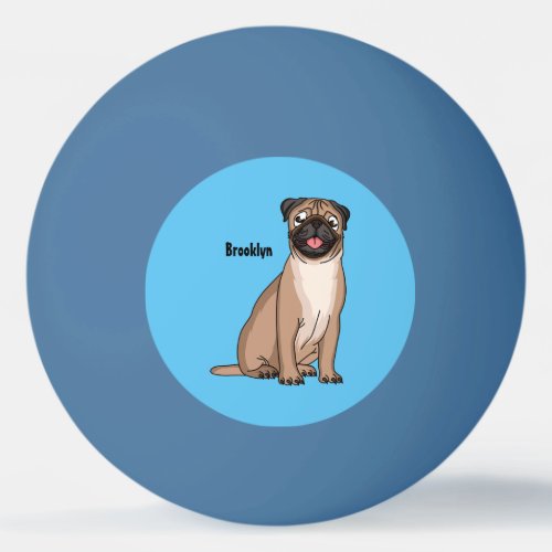 Funny happy pug dog cartoon illustration ping pong ball