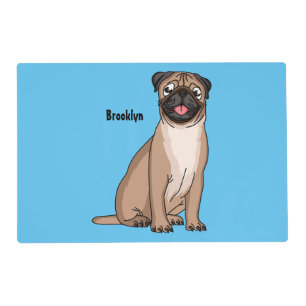 Funny happy pug dog cartoon illustration placemat