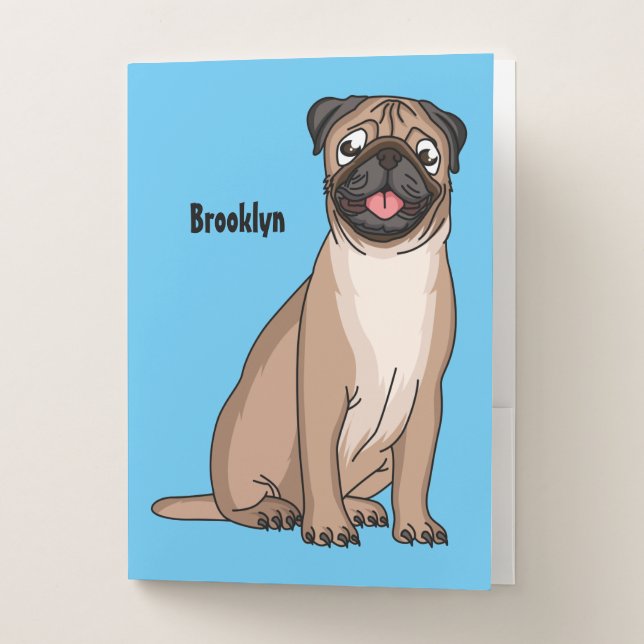Funny happy pug dog cartoon illustration  pocket folder (Front)