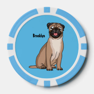 Funny happy pug dog cartoon illustration poker chips
