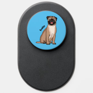 Funny happy pug dog cartoon illustration PopSocket