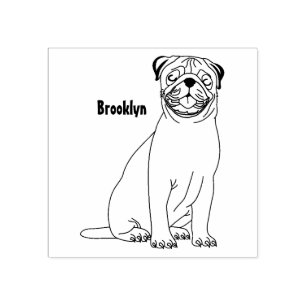 Funny happy pug dog cartoon illustration  rubber stamp