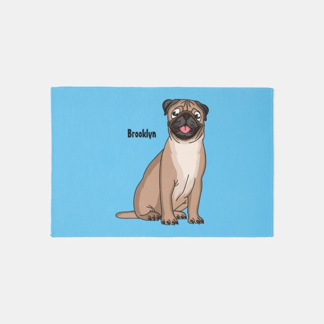 Funny happy pug dog cartoon illustration  rug (Front)