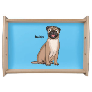Funny happy pug dog cartoon illustration serving tray