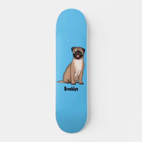 Funny happy pug dog cartoon illustration skateboard