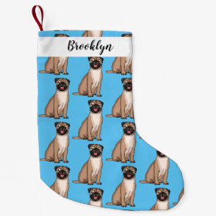 Funny happy pug dog cartoon illustration  small christmas stocking
