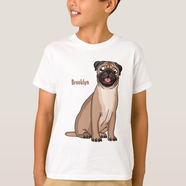 Funny happy pug dog cartoon illustration T-Shirt (Front)