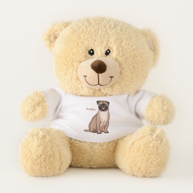 Funny happy pug dog cartoon illustration teddy bear (Front)