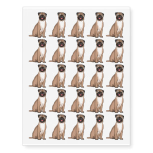 Funny happy pug dog cartoon illustration temporary tattoos