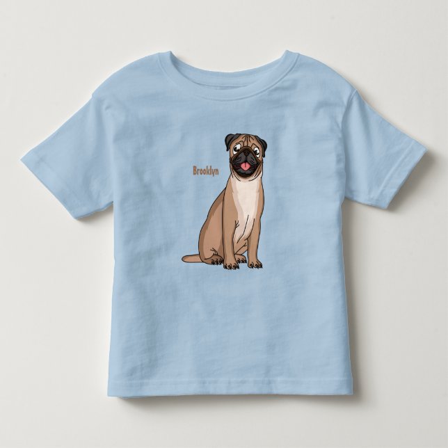 Funny happy pug dog cartoon illustration toddler t-shirt (Front)