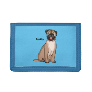 Funny happy pug dog cartoon illustration trifold wallet