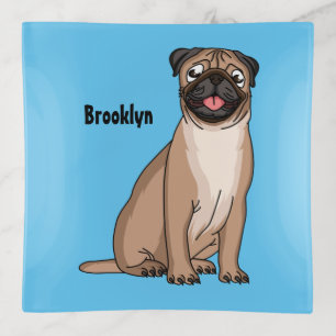 Funny happy pug dog cartoon illustration trinket tray