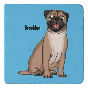 Funny happy pug dog cartoon illustration trivet
