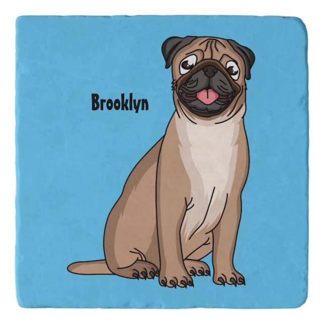 Funny happy pug dog cartoon illustration  trivet (Front)