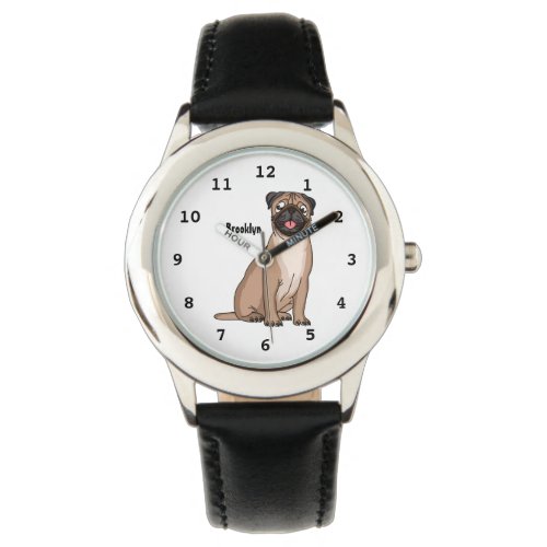 Funny happy pug dog cartoon illustration  watch