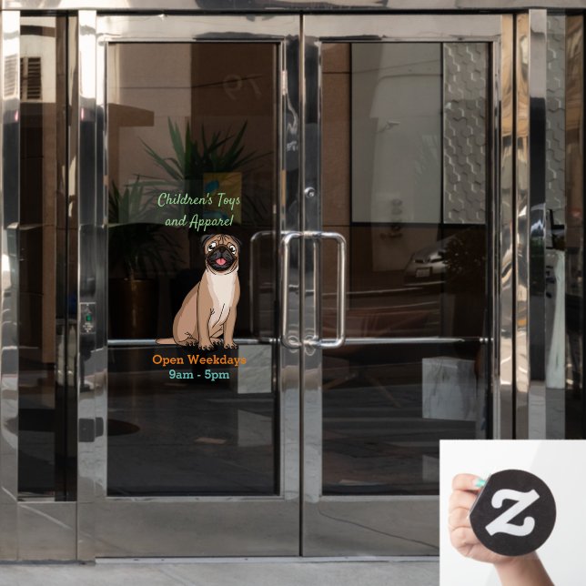 Funny happy pug dog cartoon illustration  window cling (Office Door)