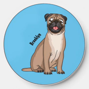Funny happy pug dog cartoon illustration wireless charger 