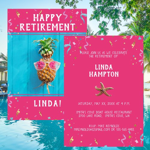Funny Happy Retirement Party Cute Pink Invitation