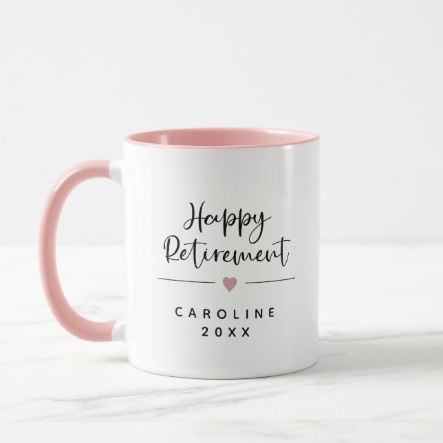 Funny Happy Retirement Pink Heart Mug (Left)