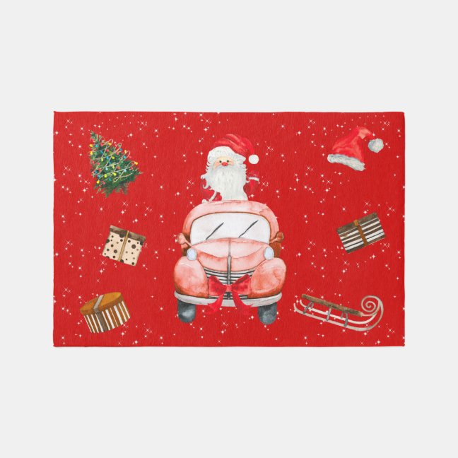 Funny Happy Santa Christmas house Rug
