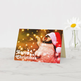 Funny Happy Santa Penguin&Merry Christmas Unique Card