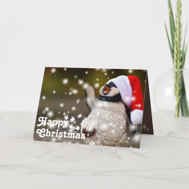 Funny Happy Santa Penguin&Merry Christmas Unique   Card (Front)