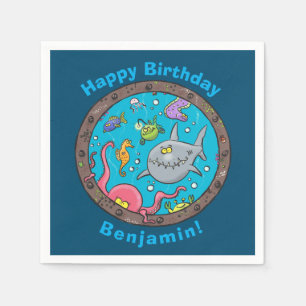 Funny happy sea creatures underwater cartoon napki napkins