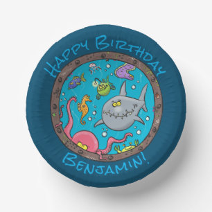 Funny happy sea creatures underwater cartoon paper bowls