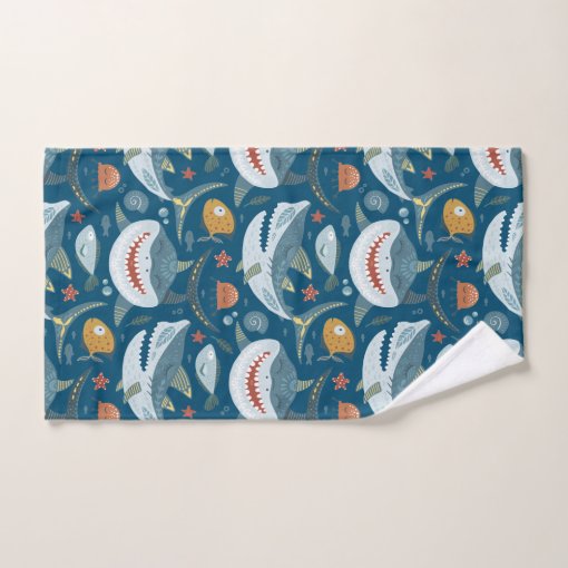 Funny Happy Shark Blue Ocean Animal Pattern Bath Towel Set Zazzle