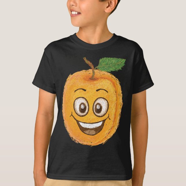 Funny Happy Smiling Apricot Fruit Cartoon Characte T-Shirt (Front)