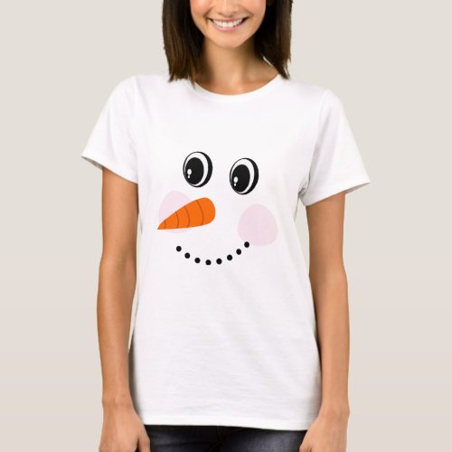 Funny Happy smiling  Snowman Face  T_Shirt
