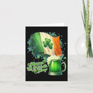 Funny Happy St Patricks Day Irish Flag And Beer Mu Card