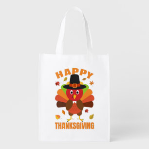 Funny Happy Thanksgiving Day illustration  Grocery Bag