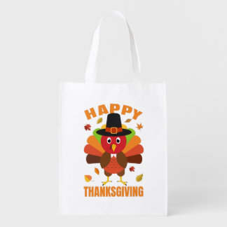 Funny Happy Thanksgiving Day illustration  Grocery Bag