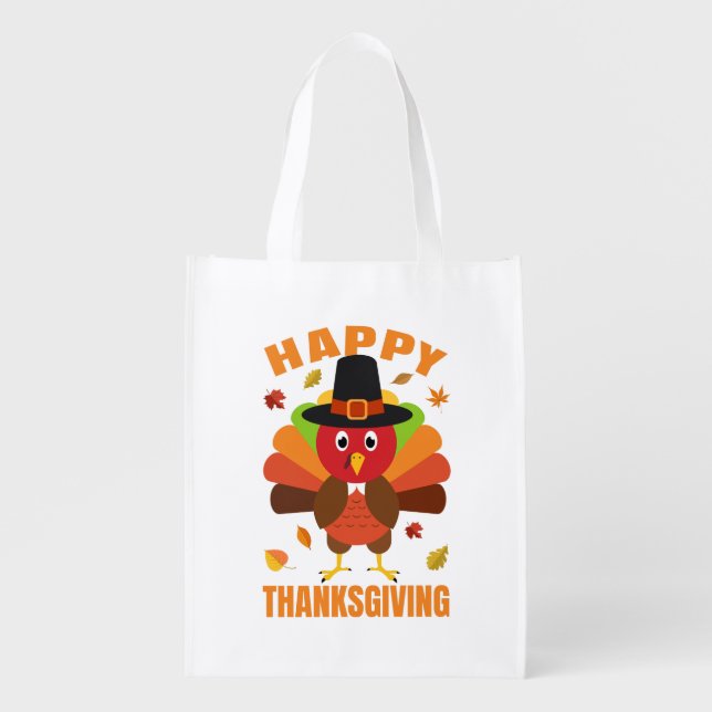 Funny Happy Thanksgiving Day illustration  Grocery Bag (Front)