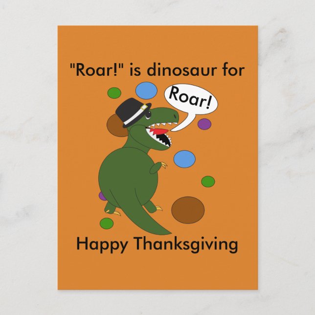 Funny Happy Thanksgiving Dinosaur Personalize Postcard (Front)