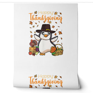 Funny Happy Thanksgiving Penguin Turkey Boys Girls Wallpaper