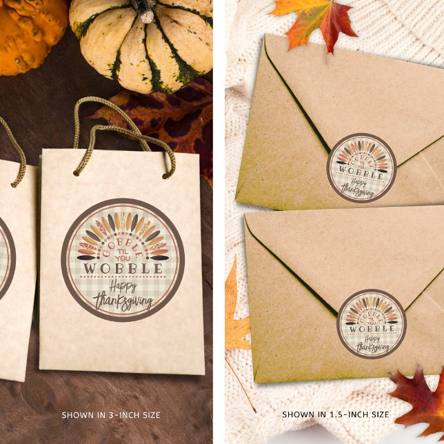 Funny Happy Thanksgiving Rustic Plaid Classic Round Sticker (Creator Uploaded)