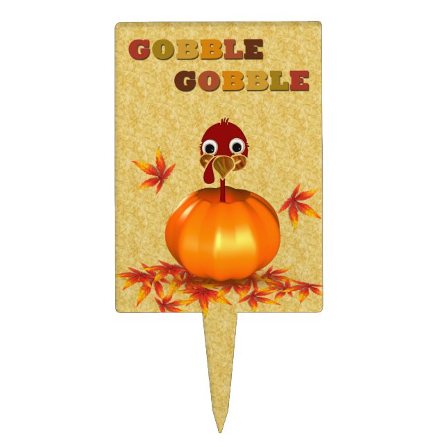 Funny Happy Thanksgiving Turkey in Pumpkin Cake Topper (Front)