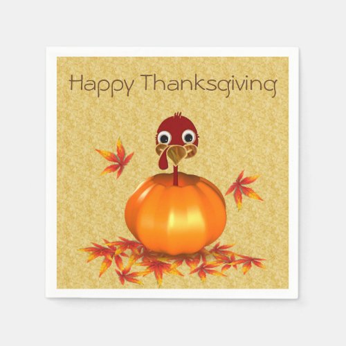 Funny Happy Thanksgiving Turkey in Pumpkin Paper Napkins