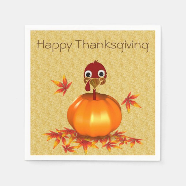 Funny Happy Thanksgiving Turkey in Pumpkin Paper Napkins (Front)
