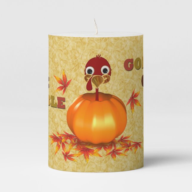 Funny Happy Thanksgiving Turkey in Pumpkin Pillar Candle (Front)