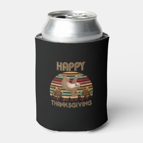 Funny Happy Thanksgiving Vintage Sloth Turkey Men  Can Cooler