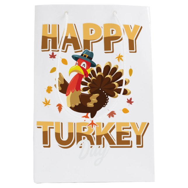 Funny Happy Turkey Thanksgiving  Medium Gift Bag (Front)