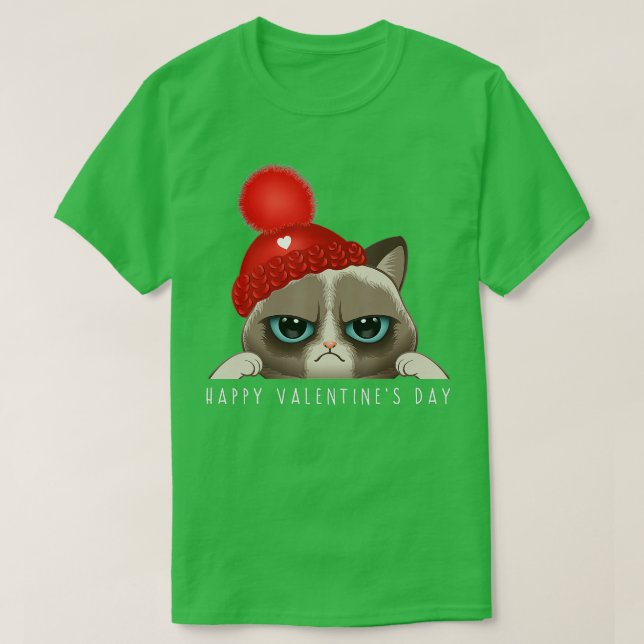 Funny Happy Valentines Day Cat Love Heart Boys Gir T-Shirt (Design Front)
