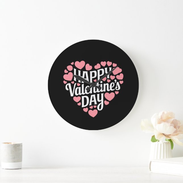 Funny Happy Valentines Day Heart Love Valentine  Large Clock (Home)